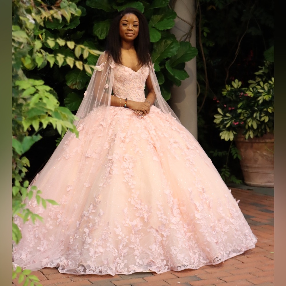 LED Butterfly ball gown with detachable cape for Sweet 16/ Quinceanera